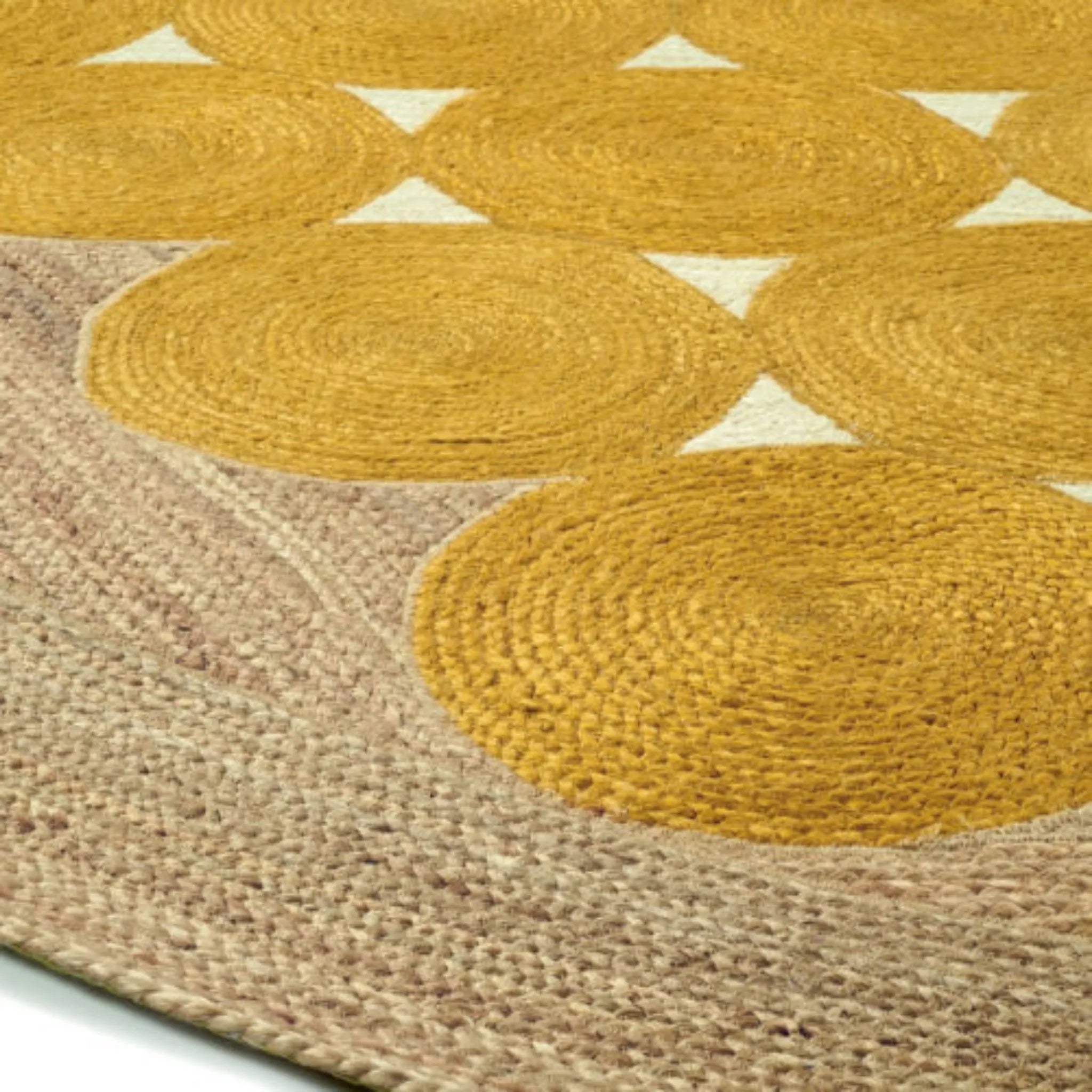 Golden Sunflower Jute Circle Rug – Artisan-Braided Medallion Center Carpet