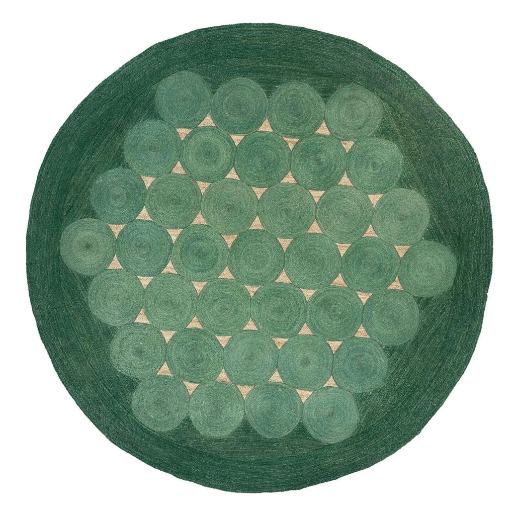 Emerald Green Jute Bubble Rug – Artisan-Braided Round Geometric Carpet
