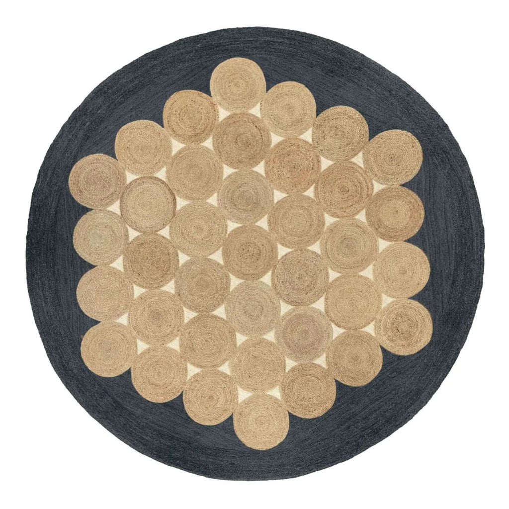Charcoal Black Jute Halo Rug – Artisan-Braided Natural Medallion Carpet