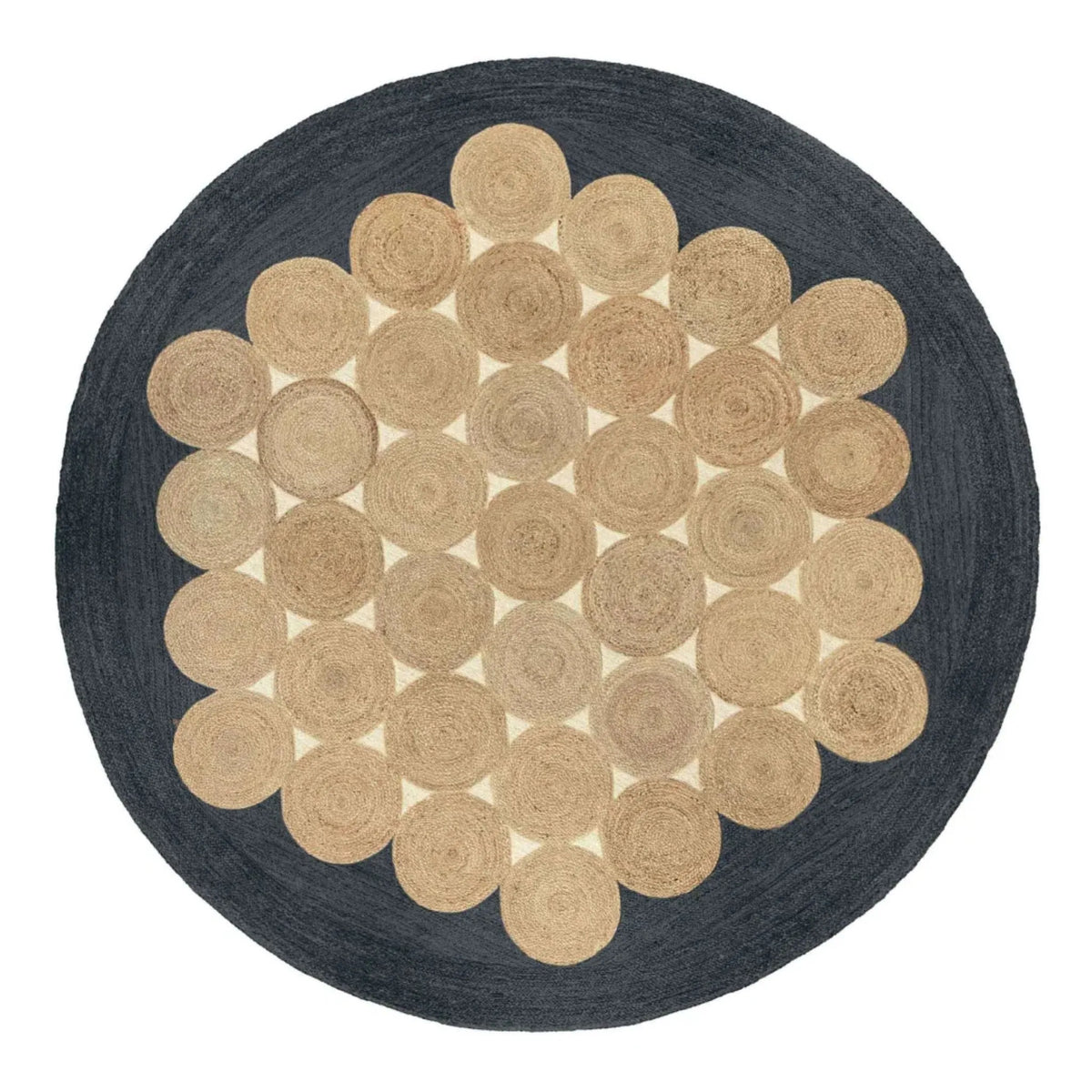 Charcoal Black Jute Halo Rug – Artisan-Braided Natural Medallion Carpet