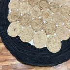 Charcoal Black Jute Halo Rug – Artisan-Braided Natural Medallion Carpet