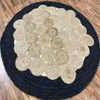 Charcoal Black Jute Halo Rug – Artisan-Braided Natural Medallion Carpet