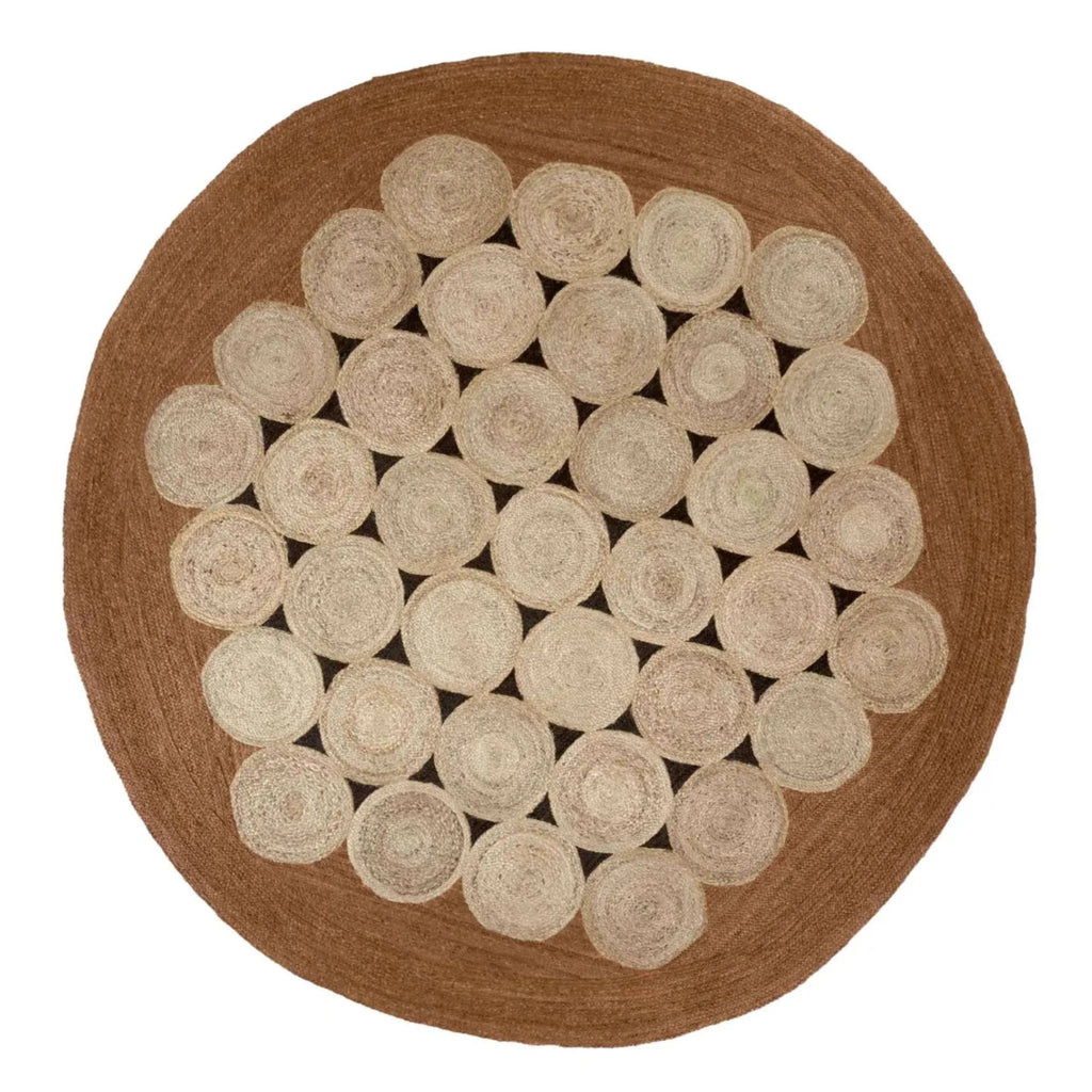 Cocoa Brown Jute Pebble Rug – Artisan-Braided Natural Circle Carpet