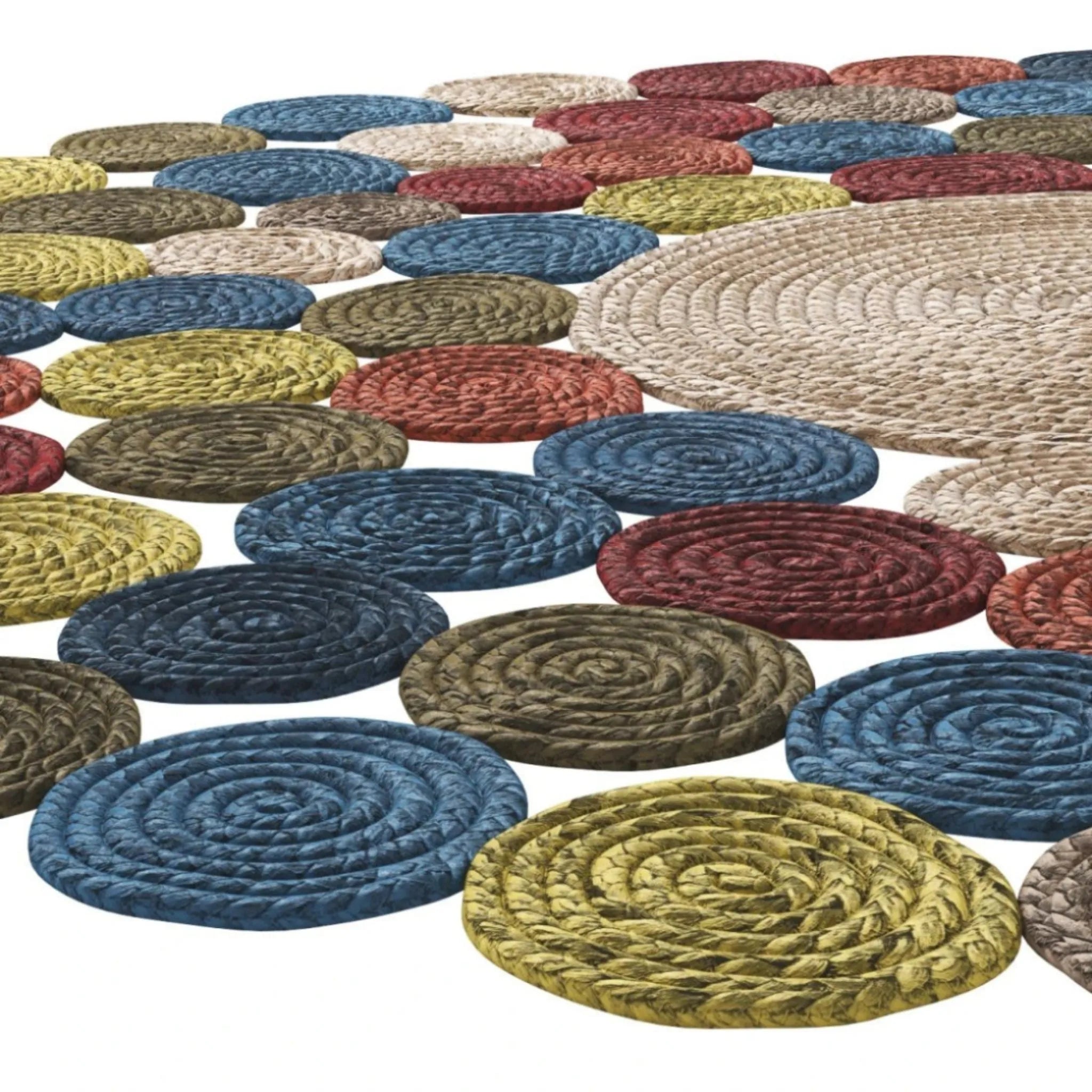 Rainbow Pebble Jute Rug – Artisan-Braided Natural Round Statement Carpet