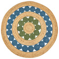 Indigo & Olive Jute Mandala Rug – Artisan-Braided Natural Circle Carpet