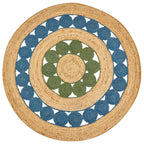 Indigo & Olive Jute Mandala Rug – Artisan-Braided Natural Circle Carpet
