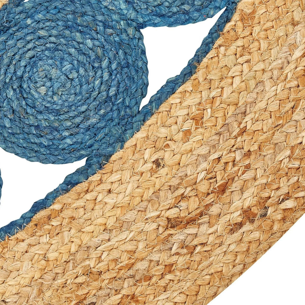 Indigo & Olive Jute Mandala Rug – Artisan-Braided Natural Circle Carpet