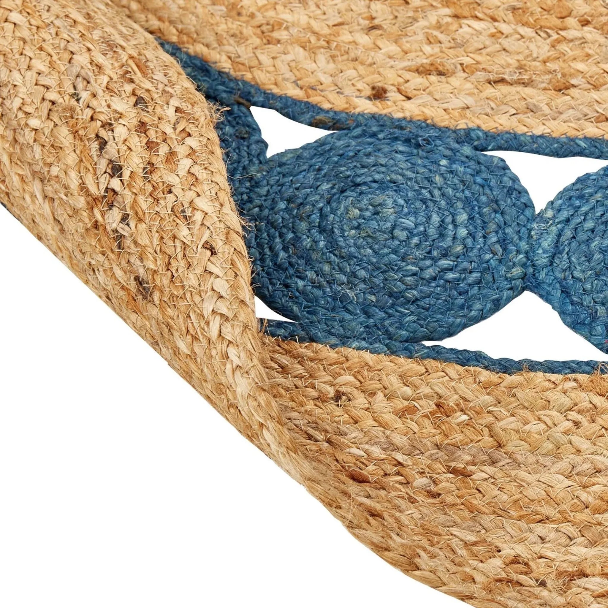 Indigo & Olive Jute Mandala Rug – Artisan-Braided Natural Circle Carpet