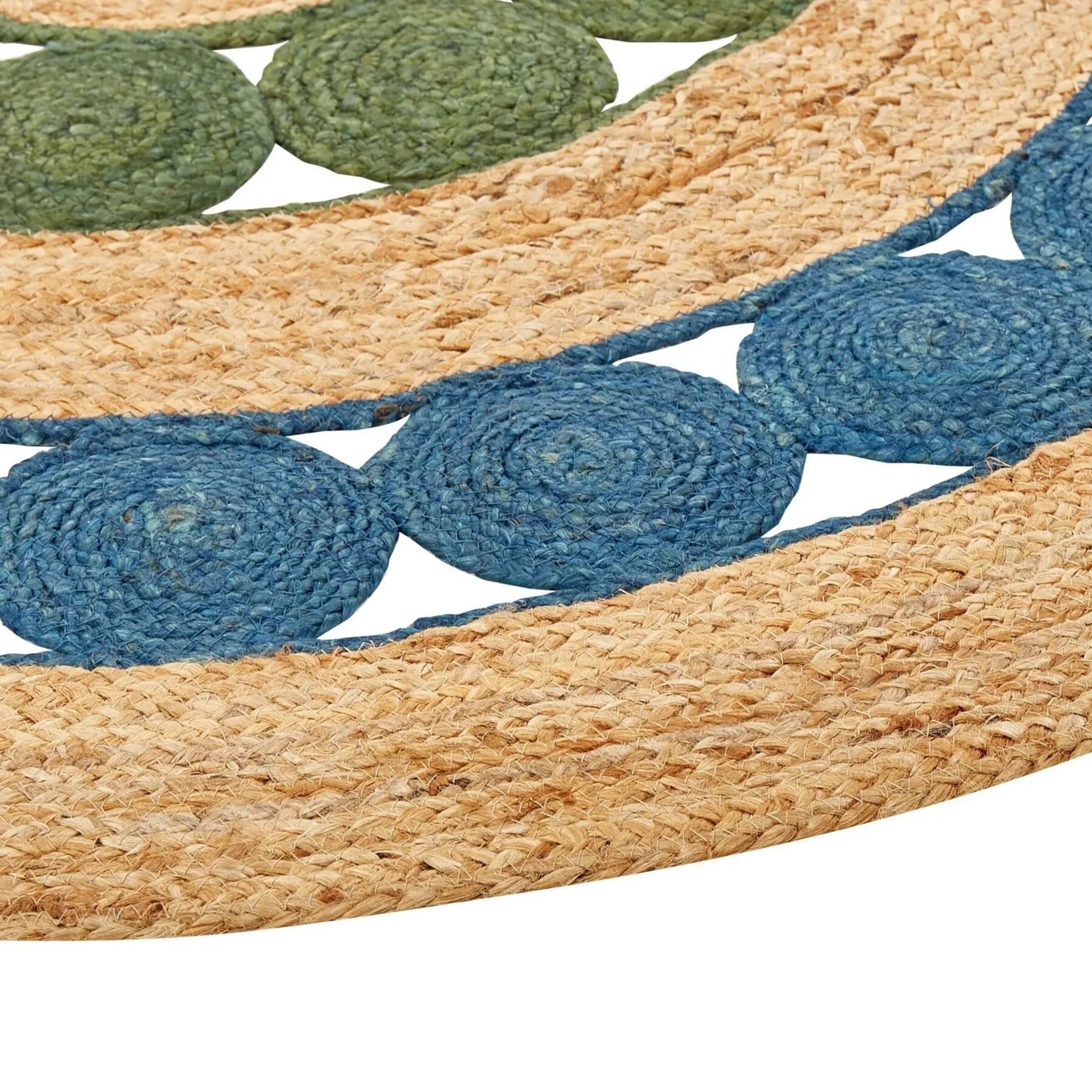 Indigo & Olive Jute Mandala Rug – Artisan-Braided Natural Circle Carpet