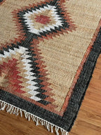 Desert Frame Kilim Dhurrie – Artisan-Woven Wool Jute Rug & Custom Runner