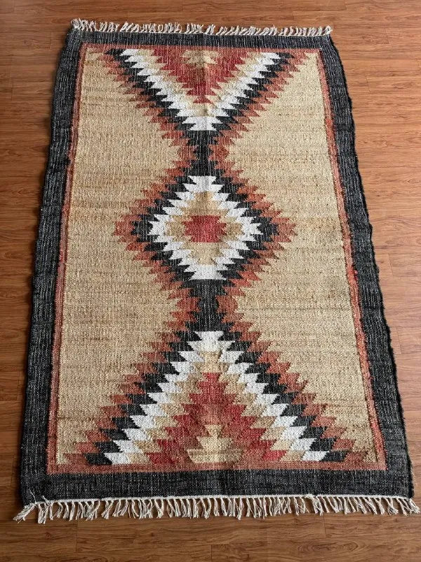 Desert Frame Kilim Dhurrie – Artisan-Woven Wool Jute Rug & Custom Runner