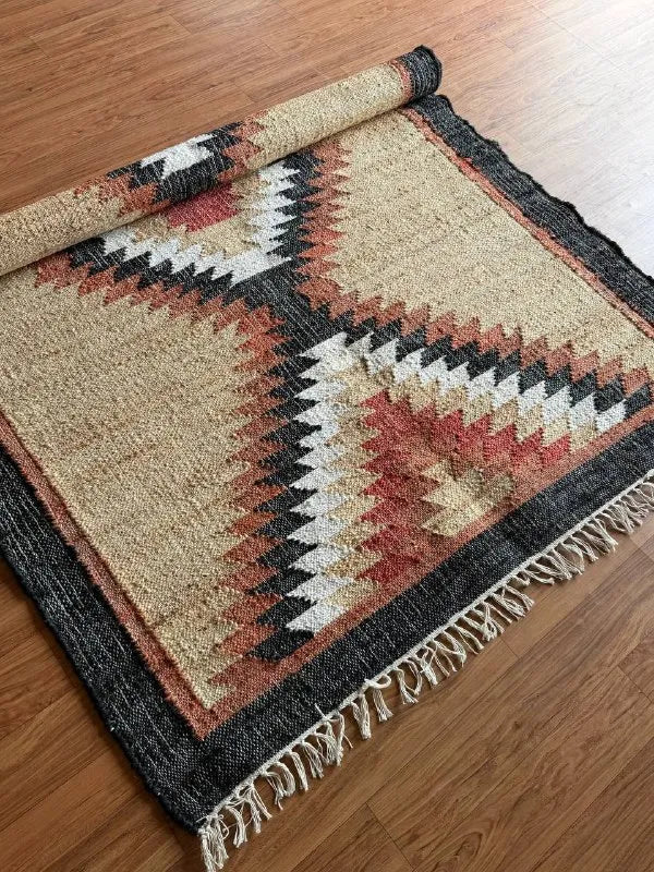 Desert Frame Kilim Dhurrie – Artisan-Woven Wool Jute Rug & Custom Runner