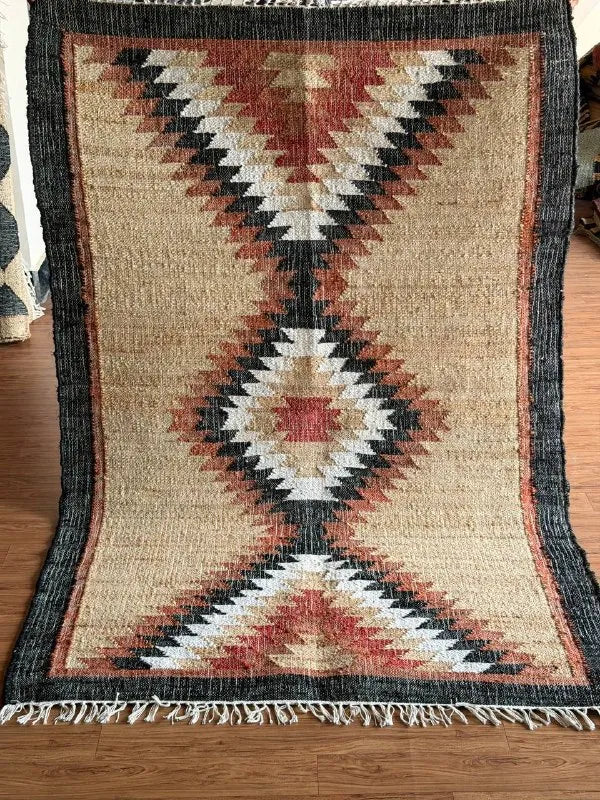 Desert Frame Kilim Dhurrie – Artisan-Woven Wool Jute Rug & Custom Runner
