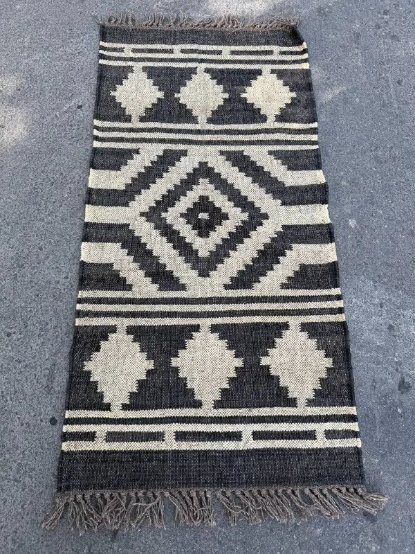Maroon Volkskuns Kilim Tapytloper – Artisanaal-geweefde Wol Jute Mat, Volgens Maat Gemaak