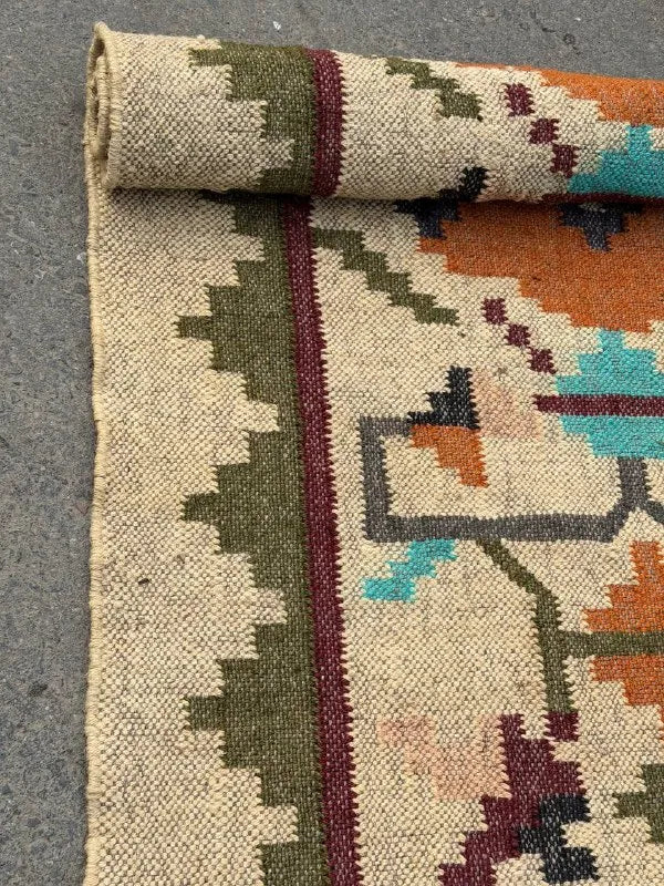 Maroon Volkskuns Kilim Tapytloper – Artisanaal-geweefde Wol Jute Mat, Volgens Maat Gemaak