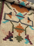 Maroon Volkskuns Kilim Tapytloper – Artisanaal-geweefde Wol Jute Mat, Volgens Maat Gemaak