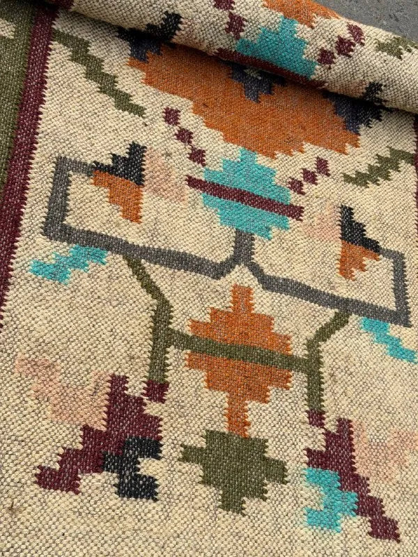 Maroon Volkskuns Kilim Tapytloper – Artisanaal-geweefde Wol Jute Mat, Volgens Maat Gemaak