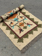Ivory Botanical Medallion Dhurrie Runner – Artisan-Woven Jute Wool Passage Rug