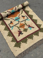 Ivory Botanical Medallion Dhurrie Runner – Artisan-Woven Jute Wool Passage Rug