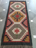 Grafietwol Jute Dhurrie-lopertjie – Handgewewe Geometriese Trap- en Gangmat