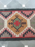 Grafietwol Jute Dhurrie-lopertjie – Handgewewe Geometriese Trap- en Gangmat