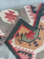 Grafietwol Jute Dhurrie-lopertjie – Handgewewe Geometriese Trap- en Gangmat