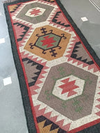 Grafietwol Jute Dhurrie-lopertjie – Handgewewe Geometriese Trap- en Gangmat