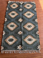 Midnight Teal Wool Jute Runner – Custom Handwoven Diamond Kilim Carpet