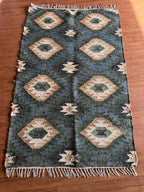 Midnight Teal Wool Jute Runner – Custom Handwoven Diamond Kilim Carpet