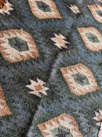 Midnight Teal Wool Jute Runner – Custom Handwoven Diamond Kilim Carpet