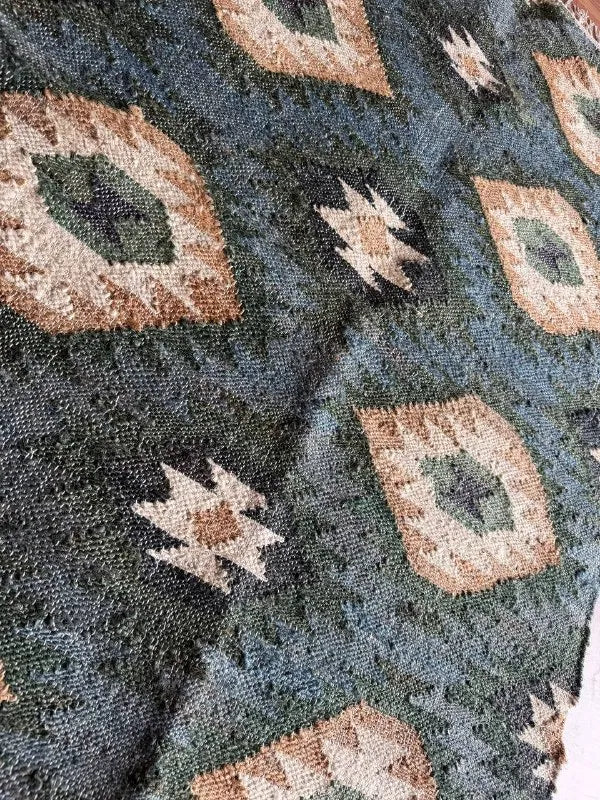 Midnight Teal Wool Jute Runner – Custom Handwoven Diamond Kilim Carpet