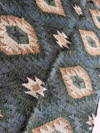 Midnight Teal Wool Jute Runner – Custom Handwoven Diamond Kilim Carpet