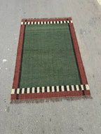 Houtskool Juweelkleurige Kilim Dhurrie – Handgeweefde Wol Jute Pronkmat