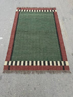 Houtskool Juweelkleurige Kilim Dhurrie – Handgeweefde Wol Jute Pronkmat
