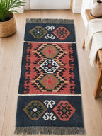 Grafietwol Jute Dhurrie-lopertjie – Handgewewe Geometriese Trap- en Gangmat