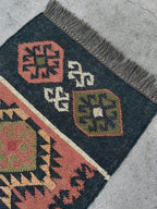 Grafietwol Jute Dhurrie-lopertjie – Handgewewe Geometriese Trap- en Gangmat