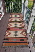 Maroon Volkskuns Kilim Tapytloper – Artisanaal-geweefde Wol Jute Mat, Volgens Maat Gemaak
