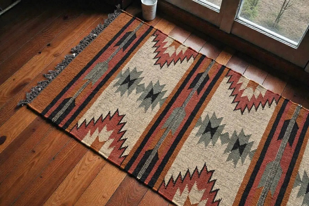 Maroon Volkskuns Kilim Tapytloper – Artisanaal-geweefde Wol Jute Mat, Volgens Maat Gemaak