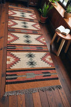 Maroon Volkskuns Kilim Tapytloper – Artisanaal-geweefde Wol Jute Mat, Volgens Maat Gemaak