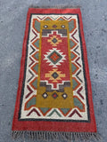 Maroon Volkskuns Kilim Tapytloper – Artisanaal-geweefde Wol Jute Mat, Volgens Maat Gemaak