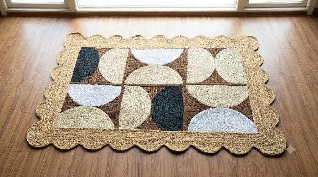 Natural Jute Scallop Rug – Artisan-Braided Abstract Area Carpet
