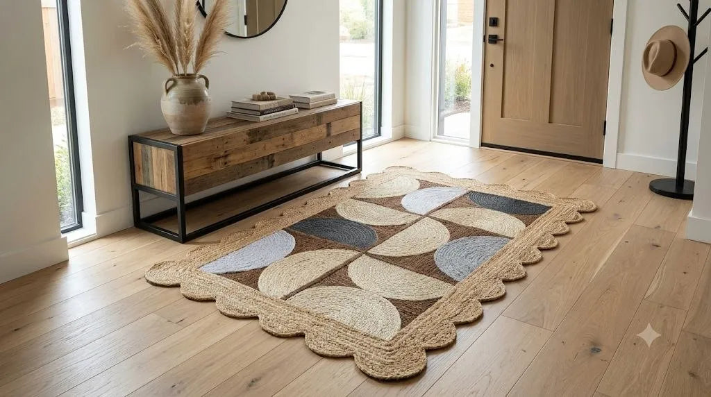 Natural Jute Scallop Rug – Artisan-Braided Abstract Area Carpet