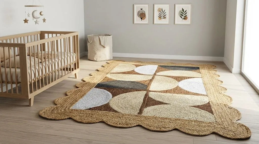 Natural Jute Scallop Rug – Artisan-Braided Abstract Area Carpet