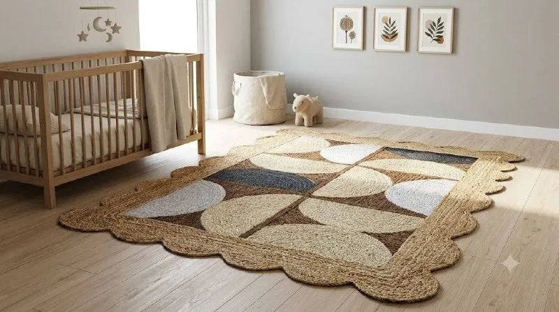 Natural Jute Scallop Rug – Artisan-Braided Abstract Area Carpet