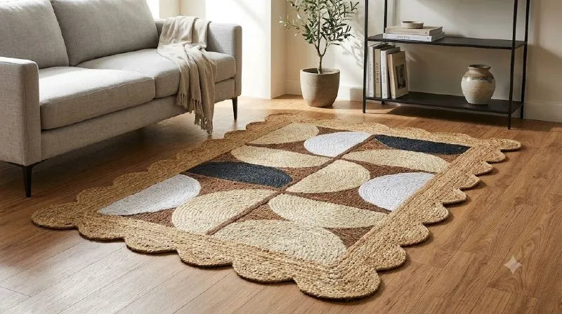 Natural Jute Scallop Rug – Artisan-Braided Abstract Area Carpet