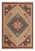 Neutral Wool Jute Kilim Dhurrie – Artisan-Woven Medallion Area Carpet