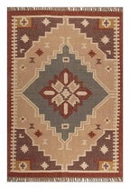 Neutral Wool Jute Kilim Dhurrie – Artisan-Woven Medallion Area Carpet