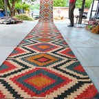 Maroon Volkskuns Kilim Tapytloper – Artisanaal-geweefde Wol Jute Mat, Volgens Maat Gemaak