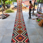 Maroon Volkskuns Kilim Tapytloper – Artisanaal-geweefde Wol Jute Mat, Volgens Maat Gemaak