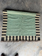 Handwoven Sage Green Cotton Jute Kilim Rug | Modern Minimalist Flatweave Area Rug with Striped Border for Living Room Bedroom